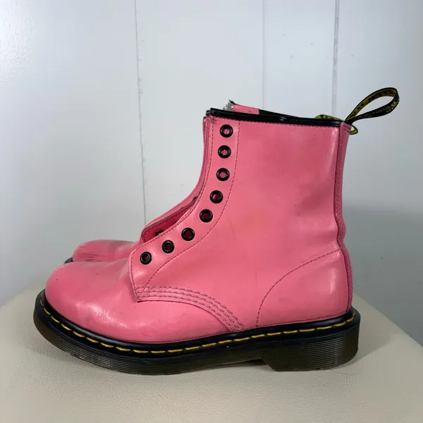 Dr. Martens Hot Pink Patent Leather Lace Up Combat Boots Moto Punk Y2K Size 7 - Image 4