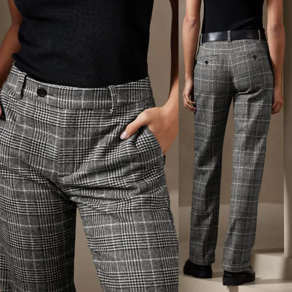 NWT Banana Republic Brooke Gray Plaid Wool Pants Minimalist Career Preppy Office - Image 2