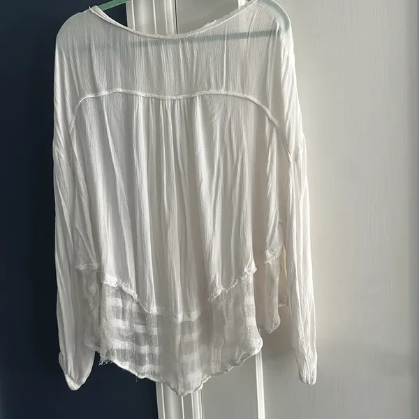 Free People large rayon gauzy flowy Elegant off scoop White Button-Up Top - Image 7