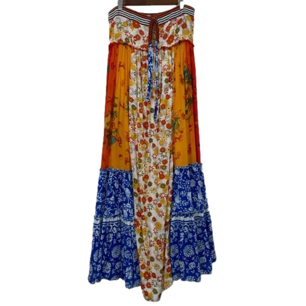 Free People Orange and Blue Maxi Dress - Image 4