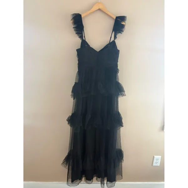 Lulus Pure Radiance Black Mesh Swiss Dot Tier Maxi Dress Size medium Whimsigoth - Image 5