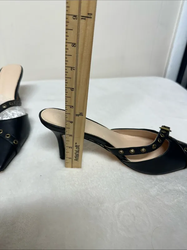 POINTIGO Black Pointed Mule Heels with Buckle Strap Detail - Image 7