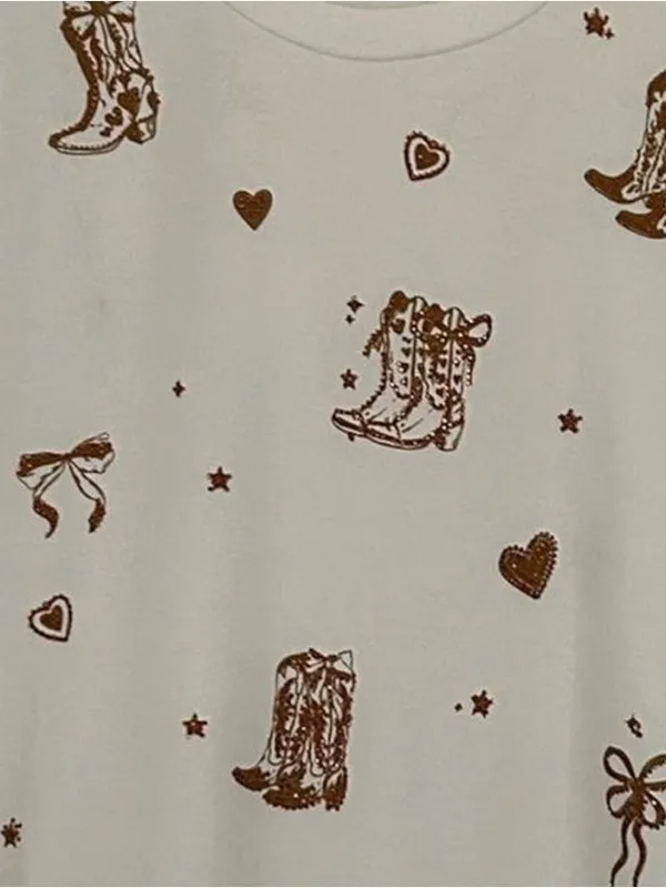 NWT..On 12th Small Western Cream Short Sleeve Top Bronze & Rhinestone Motif - Image 5