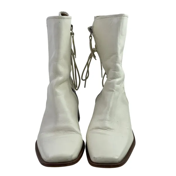 Sam Edelman TanaI Womens White Leather Square Toe Lace-up Back Ankle Boots 8.5 - Image 2