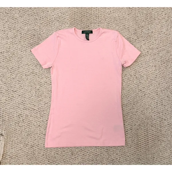 Lauren Ralph Lauren Pink Embroidered RL Logo Crewneck Tee Women's Small - Image 2