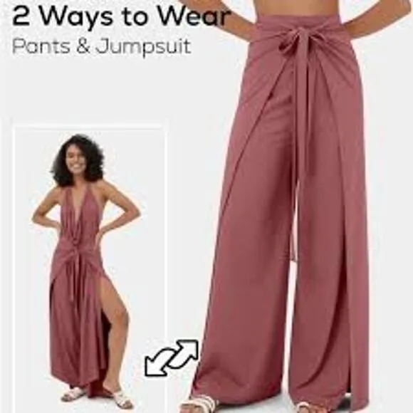 HALARA High Waisted Tie Front PANTS OR JUMPSUIT Size XL Light Rose Red - Image 2