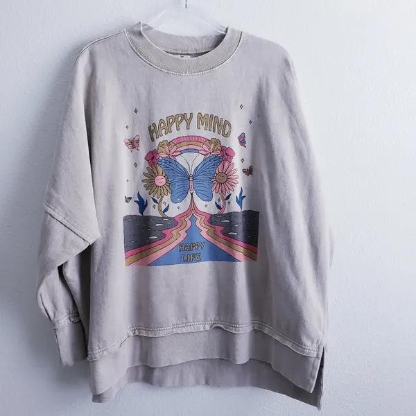 Simply Southern Happy Mind Distressed Pullover Long Sleeve Sweater - Image 2