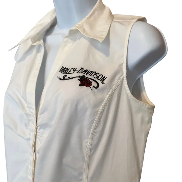 Harley Davidson Embroidered Rose Sleeveless Shirt L Biker Embroidered Roses Moto - Image 2