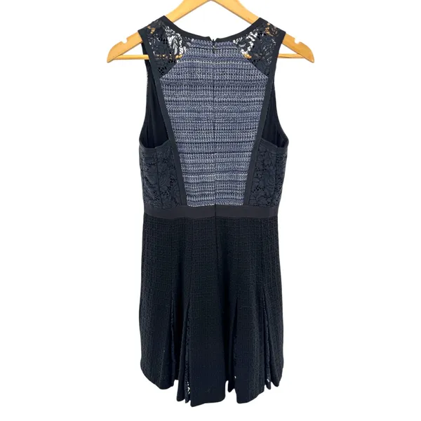 Rebecca Taylor Black Tweed Lace Trim V Neck Sleeveless Fit Flare Dress‎ Size 6 - Image 5