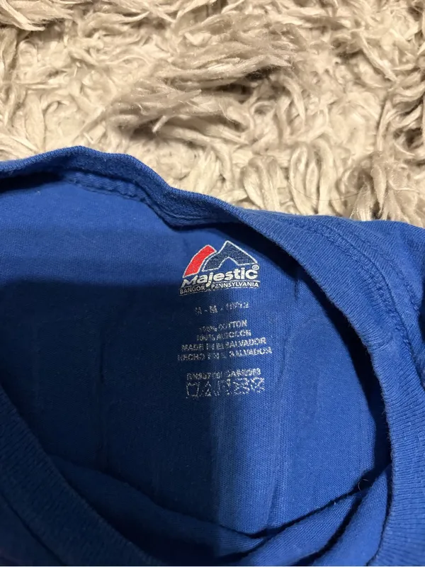Majestic Royal Blue Mets Graphic Tee with Orange Script - Image 2