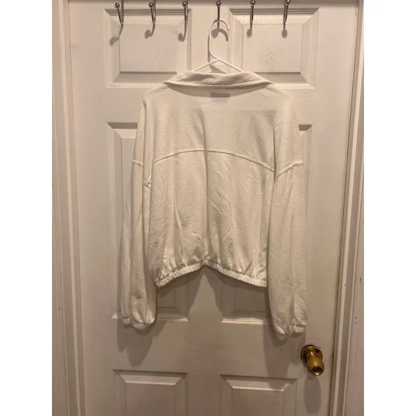 Old Navy SoComfy Terry Quarter‎ Button Pullover Cream Cropped Sweatshirt Large - Image 5