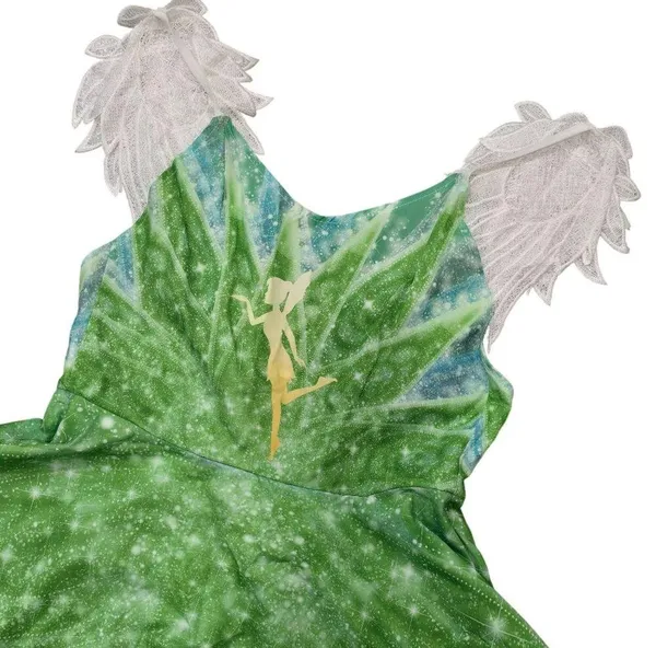 Tinkerbell Green Fairy Dress With Leafy wing Sleeves & Sparkling Small - Image 5