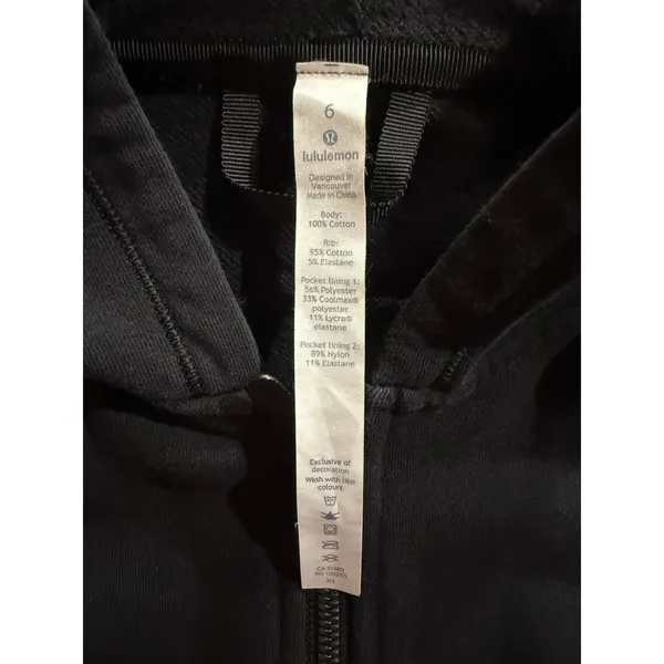 Lululemon Scuba Hoodie Full Zip Black Cotton Fleece Sweatshirt Womens 6 - Image 5