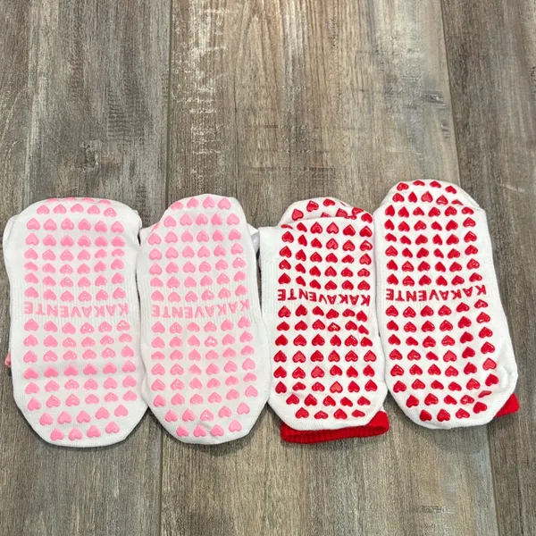 Non-Slip Heart Socks - Pink and Red Bows and Cherries - Image 2