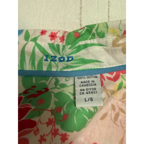 Izod Womens Floral Snap Front Long Sleeve Cotton Shirt Tropical Multi Color LG - Image 3