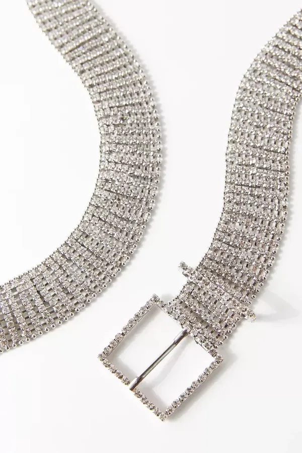 Urban Outfitters Glittery Sparkle Silver Zoe Statement Rhinestone Belt - Image 5