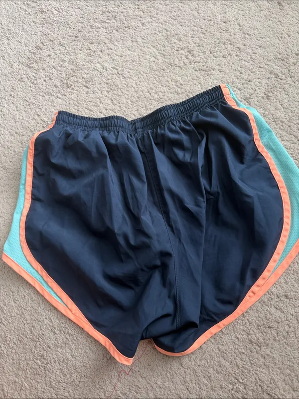 Nike Women's Navy Athletic Shorts with Aqua Panels and Coral Trim - Image 5