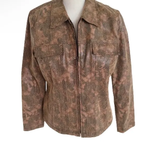 Andre Oliver Women’s Brown Black Faux SnakeSkin Leather Collared Jacket 4 - Image 2