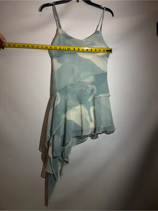 Kimchi Blue Angie Light Blue & Cream Chiffon Asymmetrical Mini Slip Dress S - Image 6