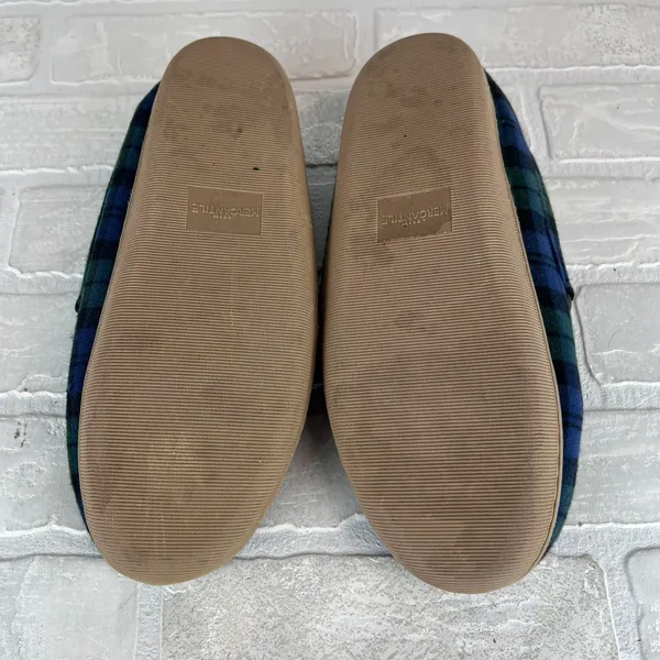 J Crew Slippers Womens 8 Green Blue Plaid Faux Shearling Fur Lining Moccasin - Image 10