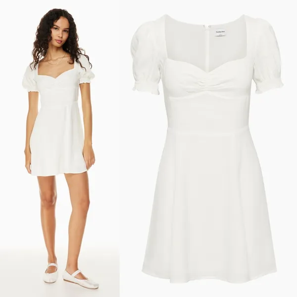 Aritzia Sunday Best 4 Tinsley Sweetheart Mini Dress White Puff Sleeve Fit Flare - Image 3