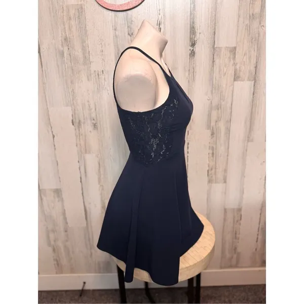 Speechless Navy Halter Lace Skater Dress Size 3 - Image 3