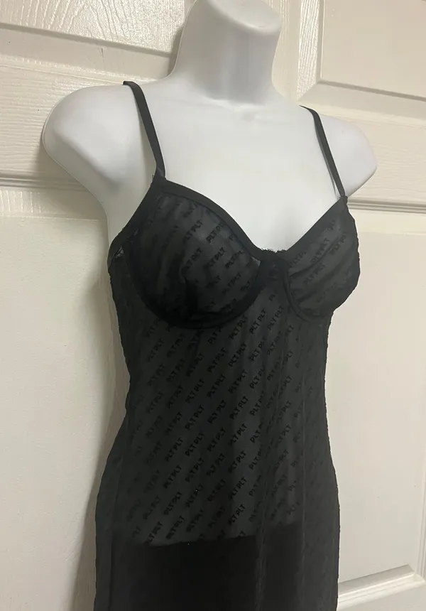 Black Flock Mesh Underwired Slip Dress - Image 8