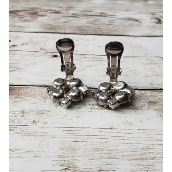 Vintage Clip On Earrings Group of Clear Gems 7/8" - Image 4