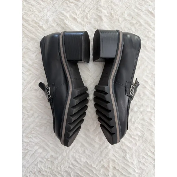 Bernardo Selma Black Leather Lug Sole Penny Loafers Chunky Stacked Heel Academia - Image 5