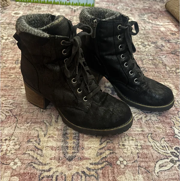 Carlos Santana Ankle Booties Black with Grey Knitted Trim 7.5M - Image 2