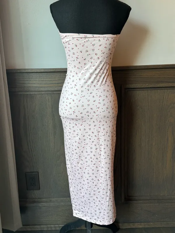 Milumia Strapless Pink Floral Midi bodycon Dress NWT Small - Image 4