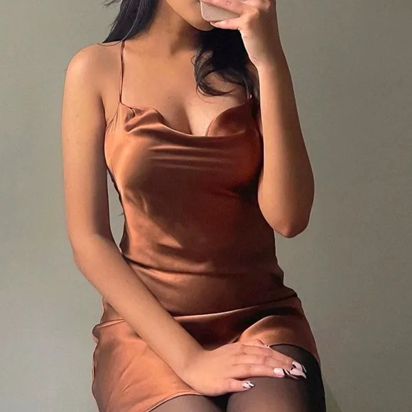 Hollister Copper gold cowl mini satin dress - Image 2