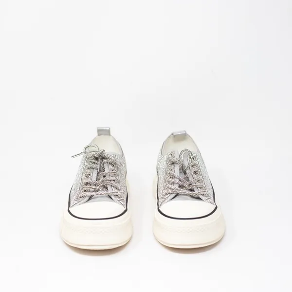 Azalea Wang Revival Rhinestone Crystal Jewel Platform Sneakers Shoes Silver 7 - Image 2