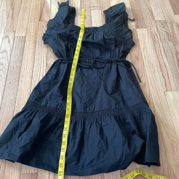 Gap Black Square Neck Mini Dress Womens Small Black Ruffle Strap Tiered Cottage - Image 5