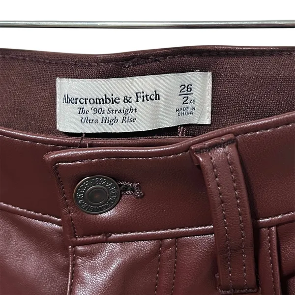 Abercrombie & Fitch 90s Straight Ultra High Rise Vegan Leather Pants 26/2 XS - Image 3