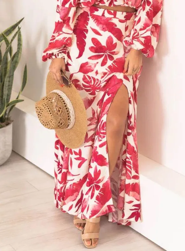 Pink Lily Passport To Paradise Pink/White Printed Maxi Skirt Size S - Image 2