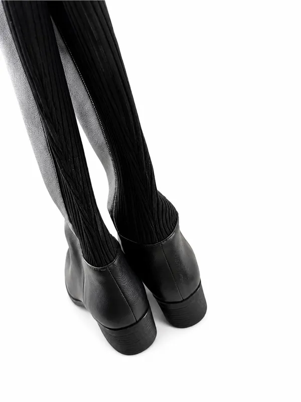 Kenneth Cole Levon Black Rib Knit Leather Knee High Riding Boots 9 - Image 3