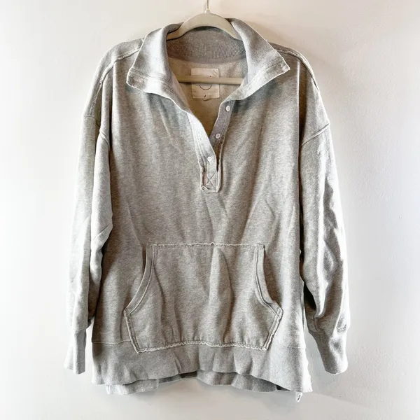 Aerie Vintage Popover Snap Button Polo Sweatshirt Gray Medium - Image 2