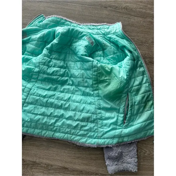 The North Face Fleece Sherpa Puffer Jacket Gray Aqua Women’s XS Reversible Osito - Image 8