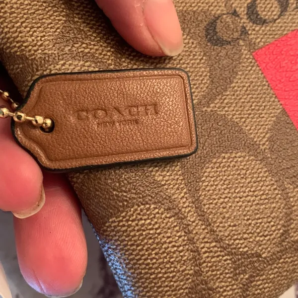 Authentic COACH Signature Coated canvas/stripes zip top card wristlet - Image 7