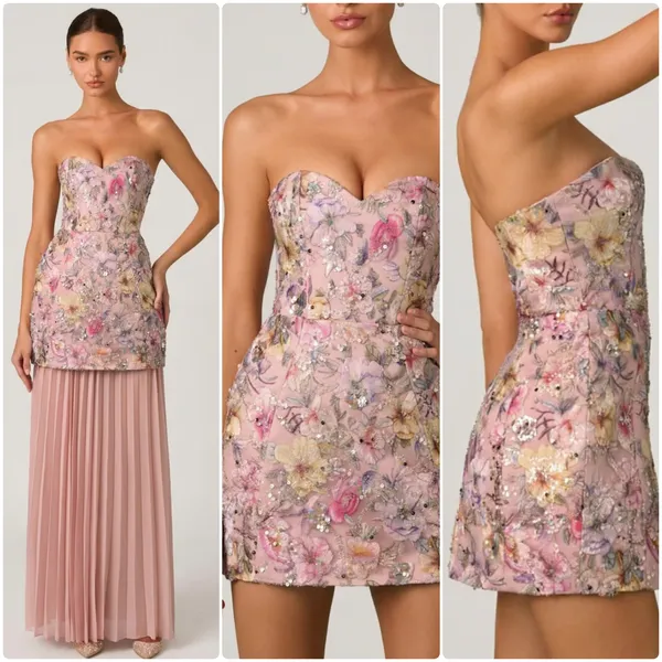 Oh Polly Galia Embellished Convertible Lace-Up Gown Dress Floral Pink size 6 New - Image 2