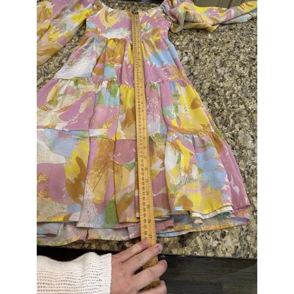 Bohme Colorful Floral Tiered Mini Dress Puff Sleeves Size Small Smocked - Image 9