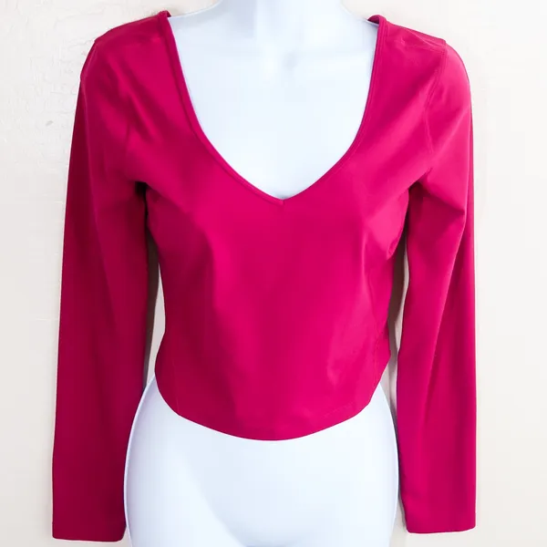 Lululemon Align V-Neck‎ Cropped Long Sleeve Top Magenta Purple Women 2 Gym Yoga - Image 2