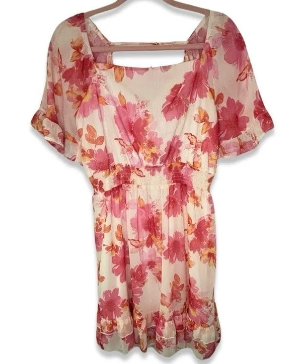 PEACH LOVE CALIFORNIA floral flutter sleeve tired ruffle hem mini dress - Image 3