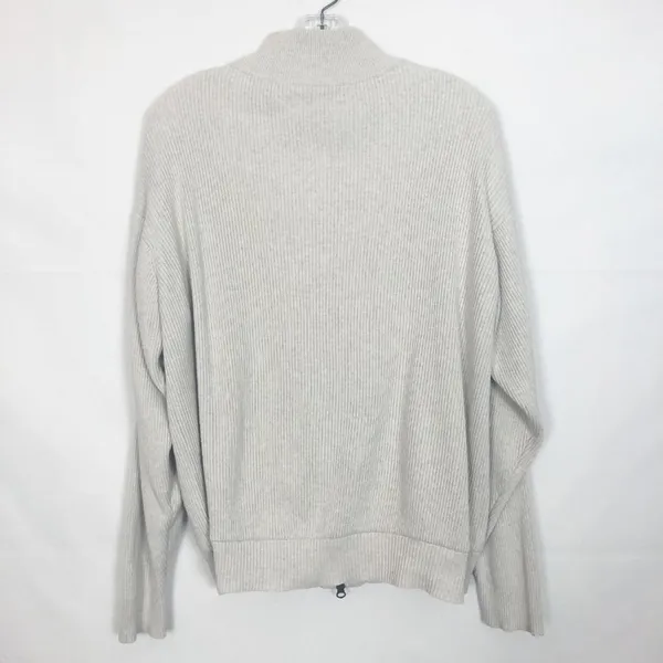 Norm Thompson Full Zip Cotton Ribbed Cream Sweater Size Medium - Image 6
