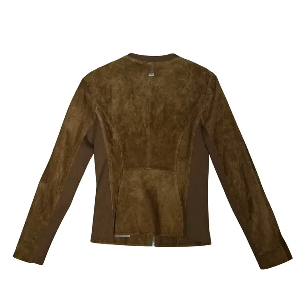 Soia & Kyo Brown Suede‎ Zip Jacket Ribbed Knit Slim Fit XS Chic Moto Minimalist - Image 2