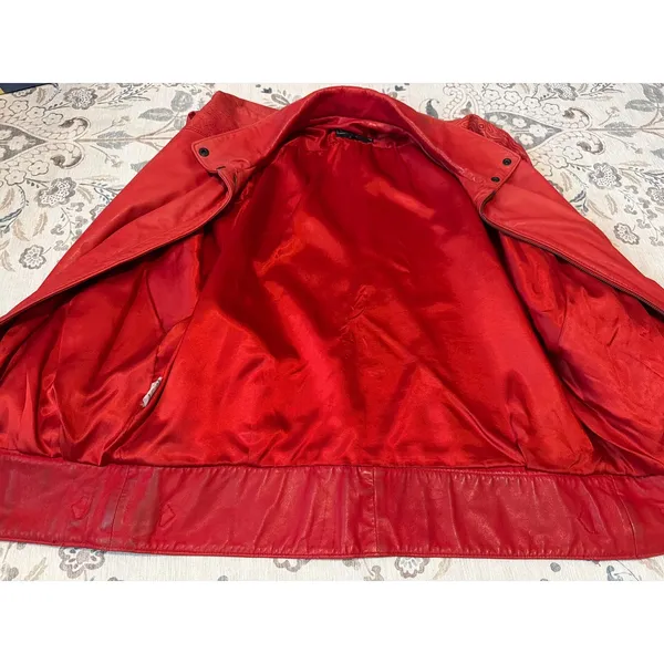 Vintage 80s Gino di Giorgio Embossed Red Leather Jacket M - Image 11