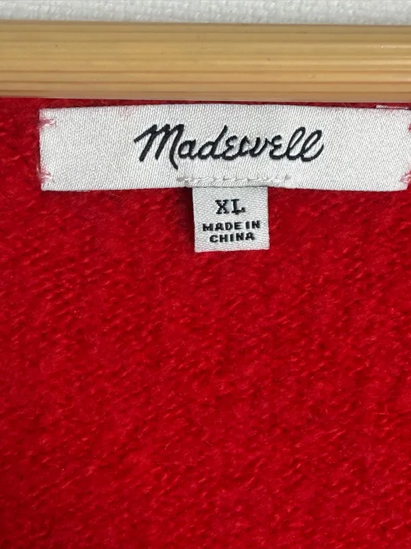 Madewell Women XL Wedged V Neck Sweater Red Merino Wool Blend Oversized Slouchy - Image 3