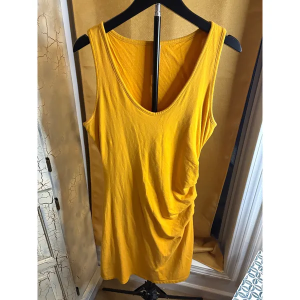 Athleta Womens Yellow Ruched Sleeveless Sheath Dress Medium Cotton‎ Modal Blend - Image 4