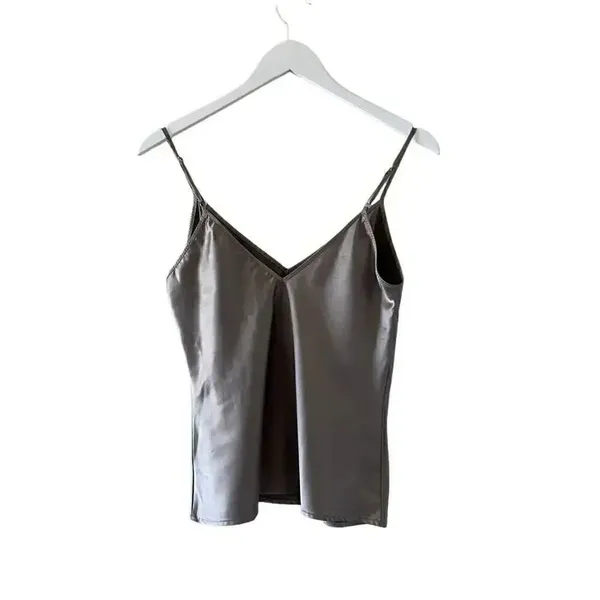 Zara Women’s Silver Gray Spaghetti Straps V-Neck Minimalist Top SZ S #1158 - Image 6